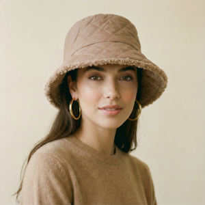 Palarie clos reversibila cu o fata blanita si o fata aspect matlasat, bej