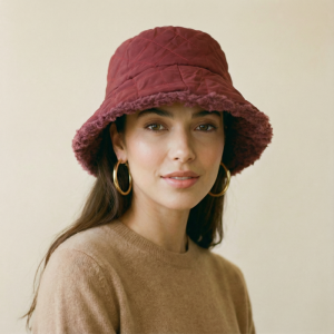 Palarie clos reversibila cu o fata blanita si o fata aspect matlasat, bordo