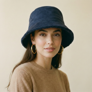 Palarie clos reversibila cu o fata blanita si o fata catifelata, bleumarin