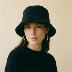 Palarie clos reversibila cu o fata blanita si o fata catifelata, neagra