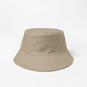 Palarie tip bucket unisex cu doua fete, bej inchis si negru, din bumbac