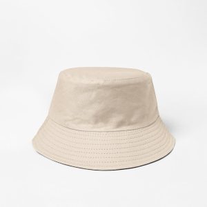 Palarie tip bucket unisex cu doua fete, bej deschis si negru, din bumbac