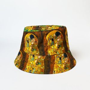 Palarie tip bucket unisex cu doua fete imprimata cu reproducere dupa   Sarutul    lui Klimt