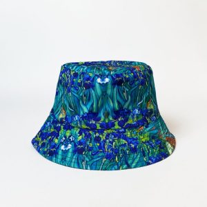 Palarie tip bucket unisex cu doua fete cu reproducere dupa pictura   Irisi   a lui Van Gogh