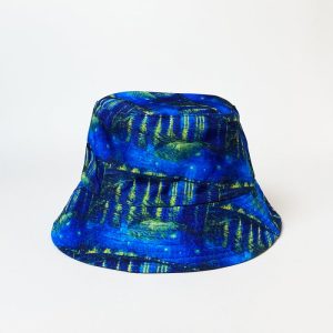 Palarie tip bucket unisex cu doua fete imprimata cu reproducere dupa    Noapte Instelata deasupra Rhonului   de Claude Monet