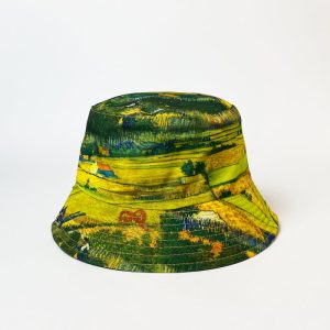 Palarie tip bucket unisex cu doua fete imprimata cu reproducere dupa o pictura cu lanuri de grau