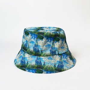 Palarie tip bucket unisex cu doua fete imprimata cu reproducere dupa Claude Monet    Femeia cu umberala de soare