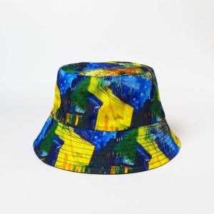 Palarie tip bucket unisex cu doua fete imprimata cu reproducere dupa     Cafeneaua   de Van Gogh