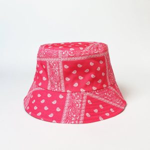 Palarie tip bucket unisex cu doua fete, paisley fucsia si negru