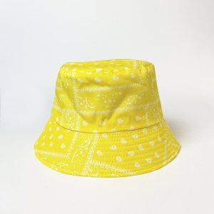 Palarie tip bucket unisex cu doua fete,  paisley galben si negru