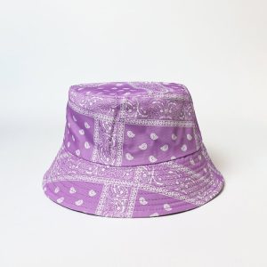 Palarie tip bucket unisex cu doua fete,  paisley lila si negru