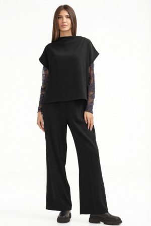 Pantaloni eleganti cu croiala dreapta, lejera, negri