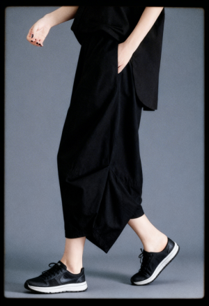 Pantaloni balon cu drapaj lateral, stil japonez, negri