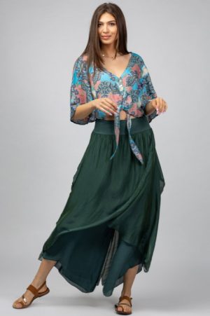 Pantaloni petrecuti din matase si vascoza verzi, tip salvari