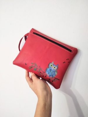 Portfard personalizat din piele naturala, cu bufnita pictata