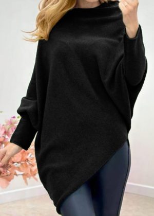 Pulover superversatil cu maneca fluture si colt din vascoza, negru