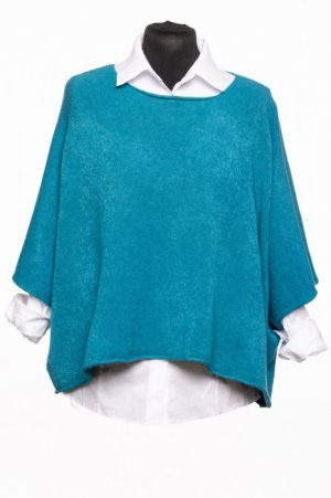 Pulover versatil cu maneca fluture din vascoza, turcoaz inchis