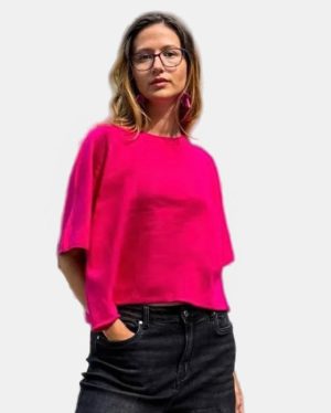Pulover versatil cu maneca fluture din vascoza, fucsia