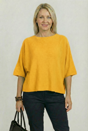 Pulover versatil cu maneca fluture din vascoza, galben turmeric