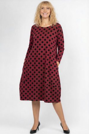 Rochie lalea cu buline embosate si catifelate, din jerseu de bumbac bordo