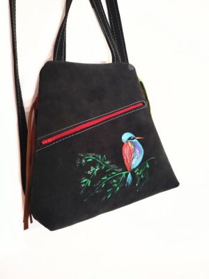 Rucsac din piele naturala cu pasarea colibri ,unicat