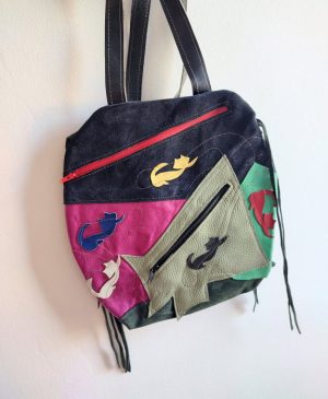 Rucsac handmade multicolor cu pisicute,unicat
