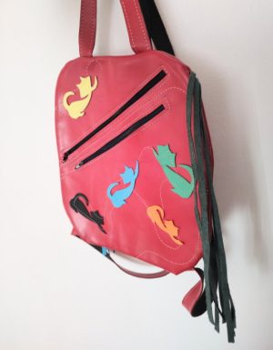 Rucsac rosu,handmade, cu pisicute