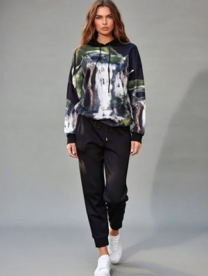 Trening dama din catifea cu hanorac imprimat si pantaloni jogger ,   gri