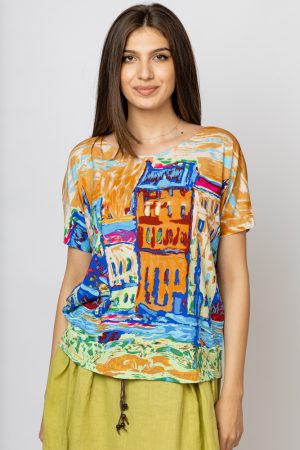 Tricou din vascoza cu imprimeu casute